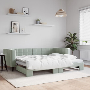 vidaXL Slaapbank met onderschuifbed 90x190 cm fluweel lichtgrijs