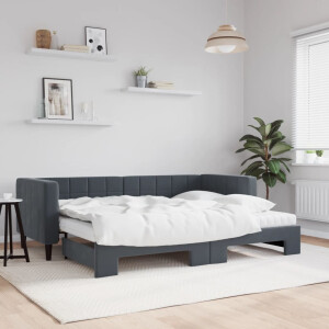 vidaXL Slaapbank onderschuifbed matrassen 80x200cm fluweel donkergrijs