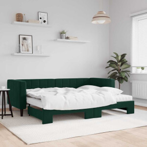 vidaXL Slaapbank onderschuifbed matrassen 80x200cm fluweel donkergroen