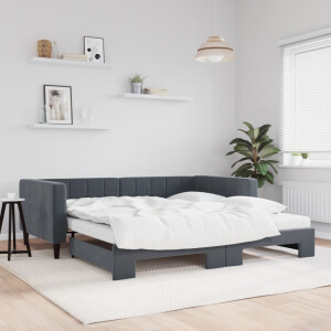 vidaXL Slaapbank onderschuifbed matrassen 100x200cm fluweeldonkergrijs