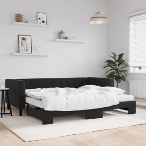 vidaXL Slaapbank onderschuifbed en matrassen 90x190 cm fluweel zwart