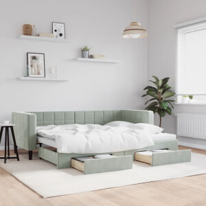 vidaXL Slaapbank onderschuifbed en lades 80x200 cm fluweel lichtgrijs