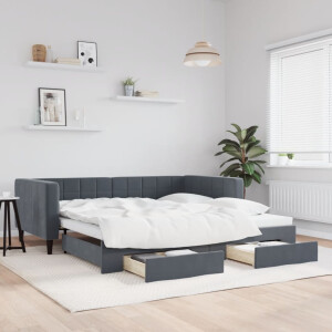 vidaXL Slaapbank onderschuifbed lades 100x200 cm fluweel donkergrijs