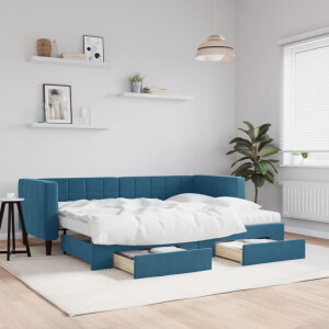 vidaXL Slaapbank met onderschuifbed en lades 80x200 cm fluweel blauw