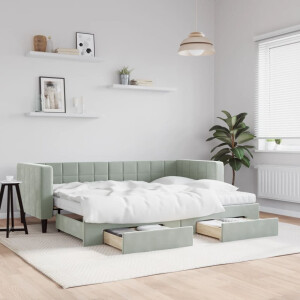 vidaXL Slaapbank onderschuifbed en lades 80x200 cm fluweel lichtgrijs