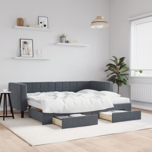 vidaXL Slaapbank onderschuifbed en lades 80x200 cm fluweel donkergrijs