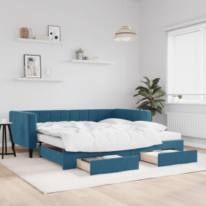 vidaXL Slaapbank met onderschuifbed en lades 100x200 cm fluweel blauw