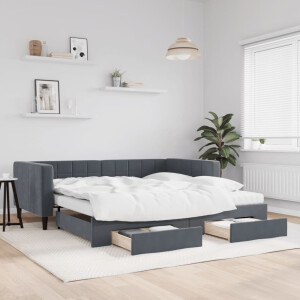 vidaXL Slaapbank onderschuifbed lades 100x200 cm fluweel donkergrijs