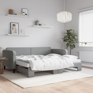 vidaXL Slaapbank onderschuifbed en matrassen 90x190 cm stof lichtgrijs