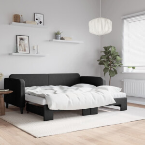 vidaXL Slaapbank met onderschuifbed en matrassen 90x190 cm stof zwart