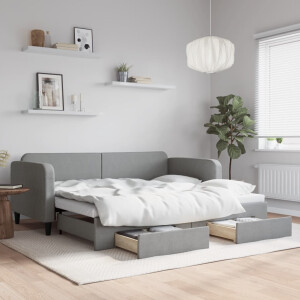 vidaXL Slaapbank met onderschuifbed en lades 90x190 cm stof lichtgrijs