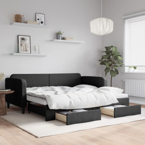 vidaXL Slaapbank met onderschuifbed en lades 90x190 cm stof zwart