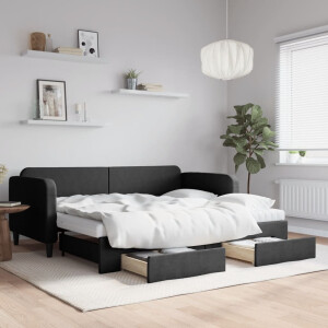 vidaXL Slaapbank met onderschuifbed en lades 90x190 cm stof zwart