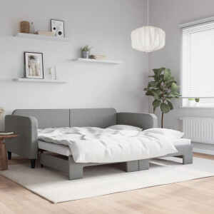 vidaXL Slaapbank met onderschuifbed 100x190 cm stof lichtgrijs