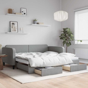 vidaXL Slaapbank met onderschuifbed lades 100x190 cm stof lichtgrijs