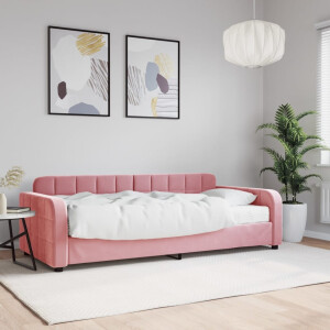 vidaXL Slaapbank met matras 90x200 cm fluweel roze