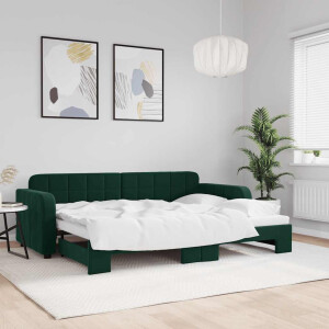 vidaXL Slaapbank met onderschuifbed 80x200 cm fluweel donkergroen