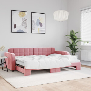 vidaXL Slaapbank met onderschuifbed 80x200 cm fluweel roze