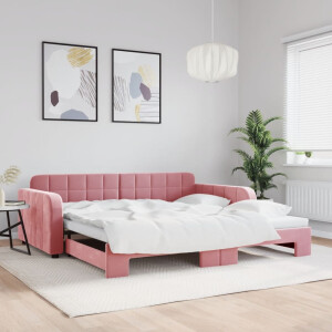 vidaXL Slaapbank met onderschuifbed 100x200 cm fluweel roze