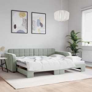 vidaXL Slaapbank met onderschuifbed 90x190 cm fluweel lichtgrijs