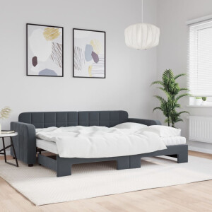 vidaXL Slaapbank onderschuifbed matrassen 80x200cm fluweel donkergrijs