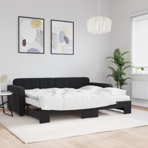 vidaXL Slaapbank onderschuifbed en matrassen 80x200 cm fluweel zwart