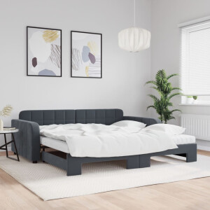 vidaXL Slaapbank onderschuifbed matrassen 100x200cm fluweeldonkergrijs