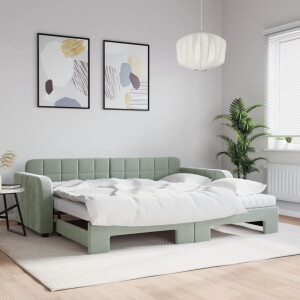 vidaXL Slaapbank onderschuifbed matrassen 100x200cm fluweel lichtgrijs