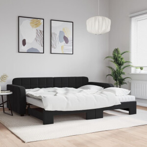 vidaXL Slaapbank onderschuifbed en matrassen 90x190 cm fluweel zwart
