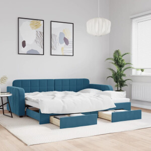 vidaXL Slaapbank met onderschuifbed en lades 80x200 cm fluweel blauw