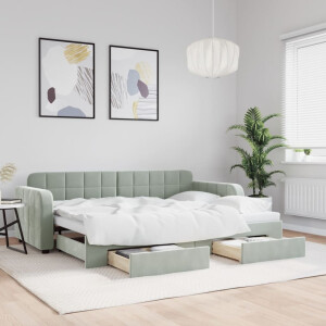 vidaXL Slaapbank onderschuifbed en lades 80x200 cm fluweel lichtgrijs