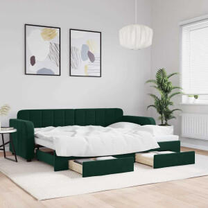 vidaXL Slaapbank onderschuifbed en lades 80x200 cm fluweel donkergroen