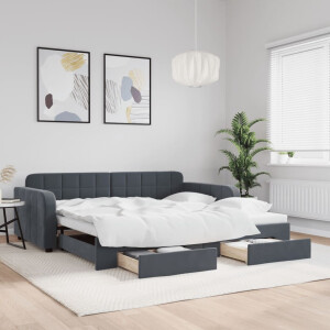 vidaXL Slaapbank onderschuifbed lades 100x200 cm fluweel donkergrijs