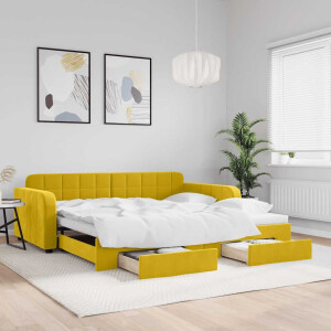 vidaXL Slaapbank met onderschuifbed en lades 100x200 cm fluweel geel
