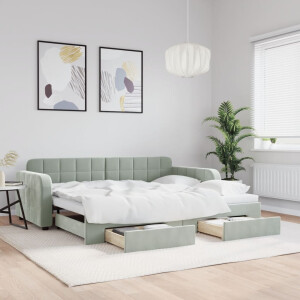 vidaXL Slaapbank onderschuifbed en lades 90x190 cm fluweel lichtgrijs