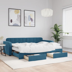 vidaXL Slaapbank met onderschuifbed en lades 80x200 cm fluweel blauw
