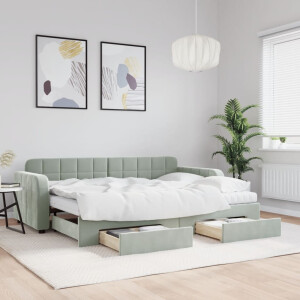 vidaXL Slaapbank onderschuifbed en lades 80x200 cm fluweel lichtgrijs