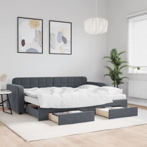 vidaXL Slaapbank onderschuifbed en lades 80x200 cm fluweel donkergrijs