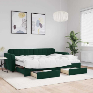 vidaXL Slaapbank onderschuifbed en lades 80x200 cm fluweel donkergroen