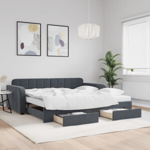 vidaXL Slaapbank onderschuifbed lades 100x200 cm fluweel donkergrijs