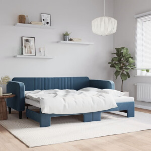 vidaXL Slaapbank met onderschuifbed 90x200 cm fluweel blauw