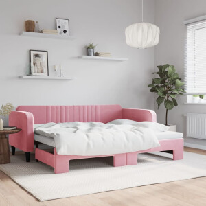 vidaXL Slaapbank met onderschuifbed 90x200 cm fluweel roze