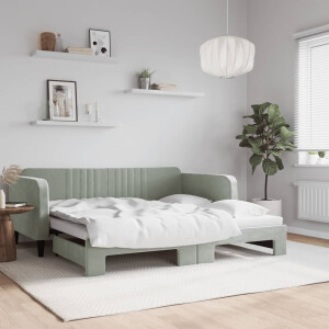vidaXL Slaapbank met onderschuifbed 90x190 cm fluweel lichtgrijs