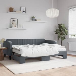 vidaXL Slaapbank onderschuifbed matrassen 80x200cm fluweel donkergrijs