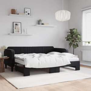 vidaXL Slaapbank onderschuifbed en matrassen 80x200 cm fluweel zwart