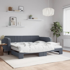 vidaXL Slaapbank onderschuifbed matrassen 100x200cm fluweeldonkergrijs