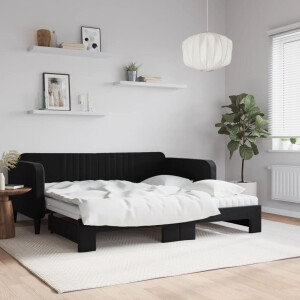 vidaXL Slaapbank onderschuifbed en matrassen 90x190 cm fluweel zwart