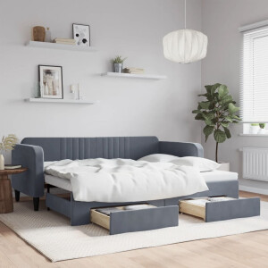 vidaXL Slaapbank onderschuifbed en lades 90x200 cm fluweel donkergrijs