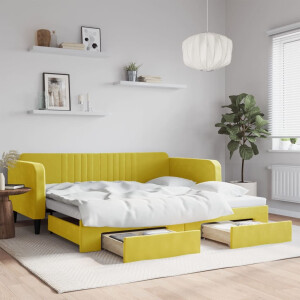 vidaXL Slaapbank met onderschuifbed en lades 100x200 cm fluweel geel