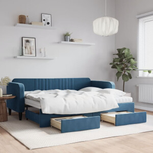 vidaXL Slaapbank met onderschuifbed en lades 80x200 cm fluweel blauw